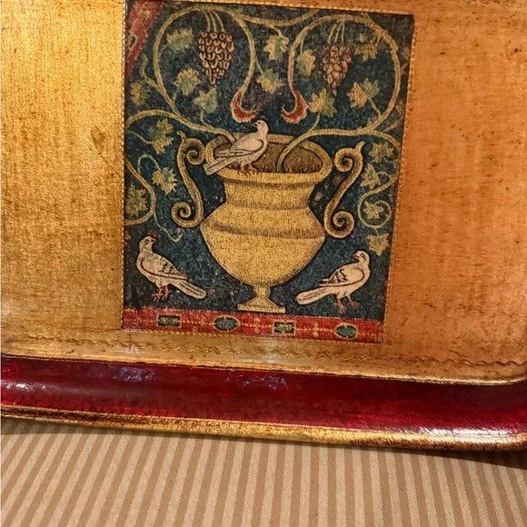 Vintage Tray Vietri Venetian Florentine Gilt with Red Gold Accents Made in Italy - Picture 3 of 11